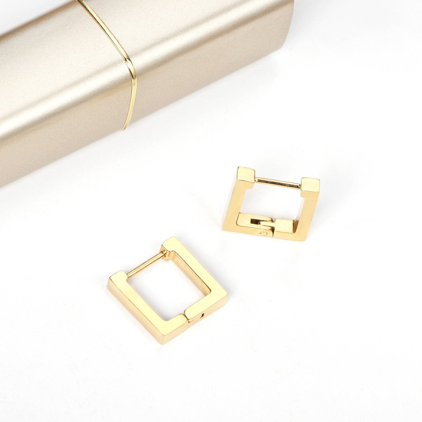 ASON Gold Color Square Rectangle Piercing Hoops Earrings Stainless Steel Geometric Earrings for Women Fashion Jewelry Gift asonjewelry
