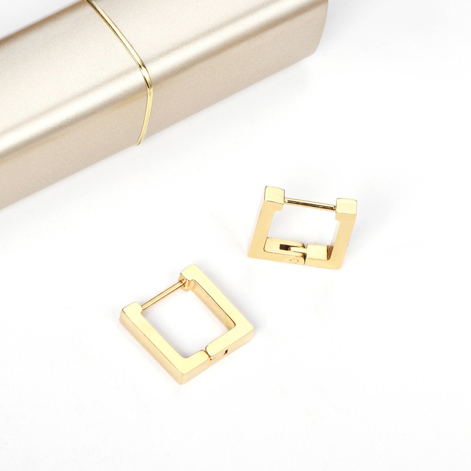 ASON Gold Color Square Rectangle Piercing Hoops Earrings Stainless Steel Geometric Earrings for Women Fashion Jewelry Gift asonjewelry