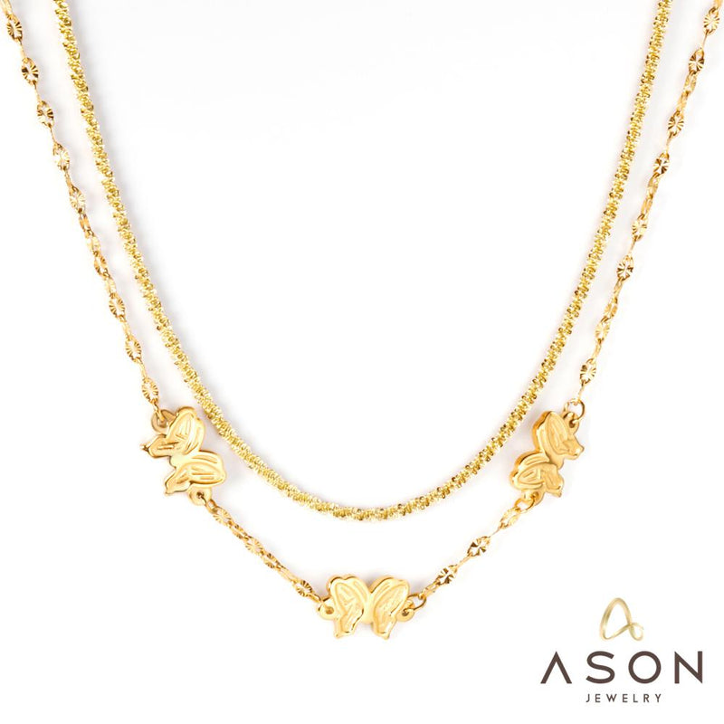 ASON Trendy Multi-layer Butterfly Pendant Necklace 316L Stainless Steel Chains for Women Fashion Jewelry Accessories