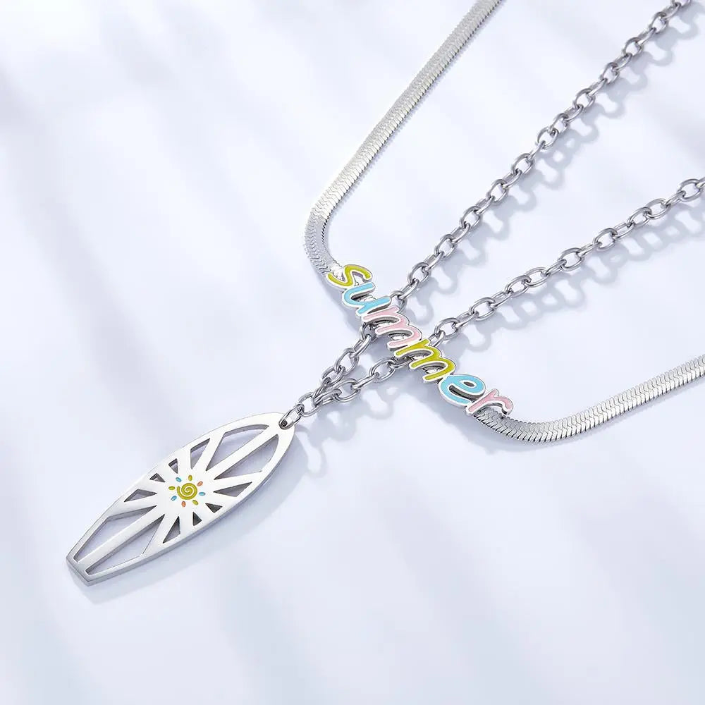 Flat Snake Chain 18K Gold Plated Color Double Layer Necklaces Summer Jewelry For Woman Pendients Design Collier asonjewelry