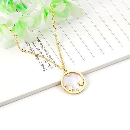 ASON Fashion 18mm Chain Round Star Shell Pendant Necklace Gold Color Stainless Steel for Women Party Gift Fashion Jewelry asonjewelry