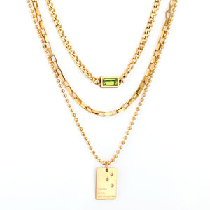 Collar de circonia brillante cuadrado verde para mujer, collar de Colgante cuadrado multicapa Triple, cadenas mixtas, collar grueso 
