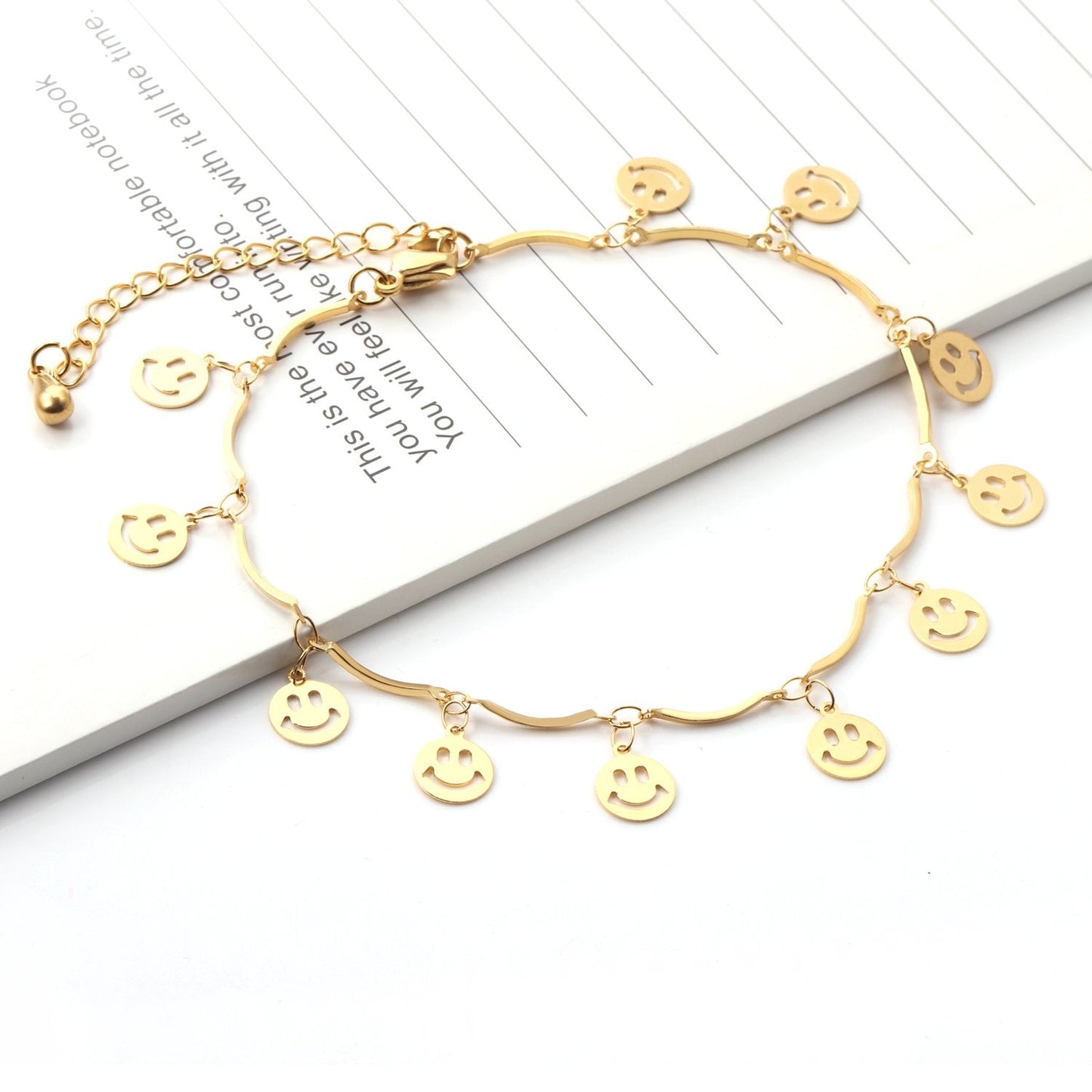 ASON Sweet Barefoot Smiley Face Anklet Chain Stainless Steel Gold Color for Women Gift Foot Chain Accessories Jewelry asonjewelry
