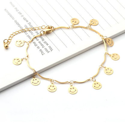 ASON Sweet Barefoot Smiley Face Anklet Chain Stainless Steel Gold Color for Women Gift Foot Chain Accessories Jewelry asonjewelry
