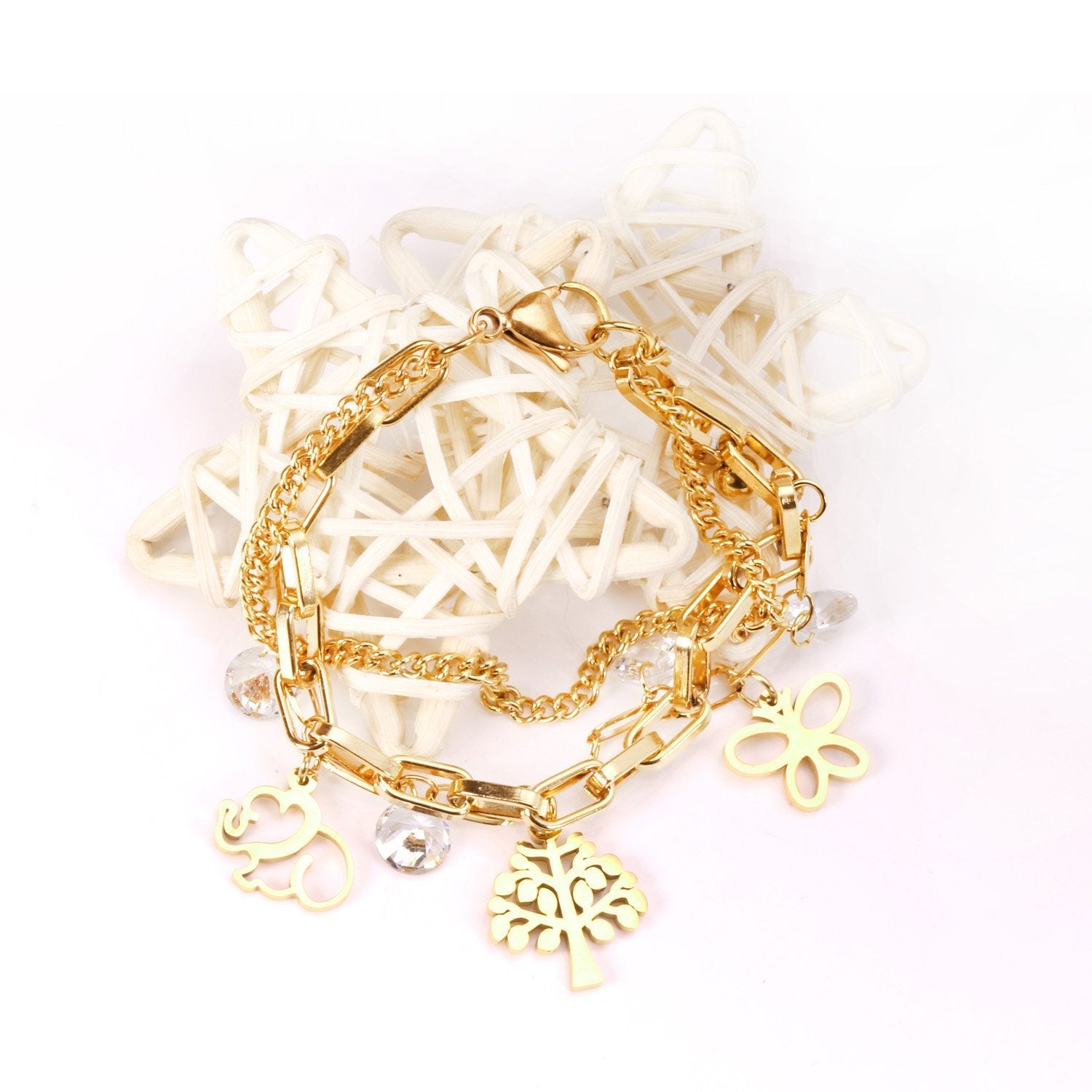 ASON Unique Extender Link Chain Bracelets Stainless Steel Gold Color Tree With Round Cubic Zirconia Adjustable Bracelets asonjewelry