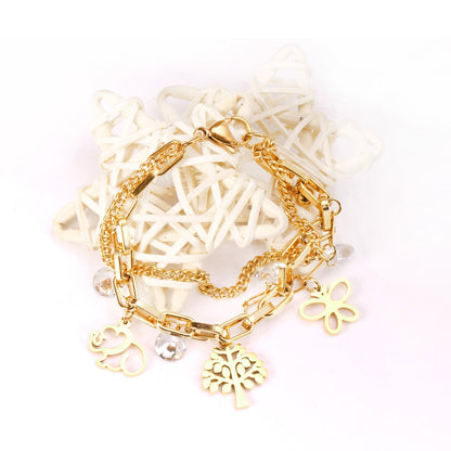 ASON Unique Extender Link Chain Bracelets Stainless Steel Gold Color Tree With Round Cubic Zirconia Adjustable Bracelets asonjewelry