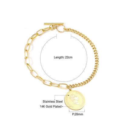 ASON Gold/Rose Gold Color Bracelet Stainless Steel Half Chain Bangle with Coin Charm for Women Fashion Jewelry Accessories asonjewelry