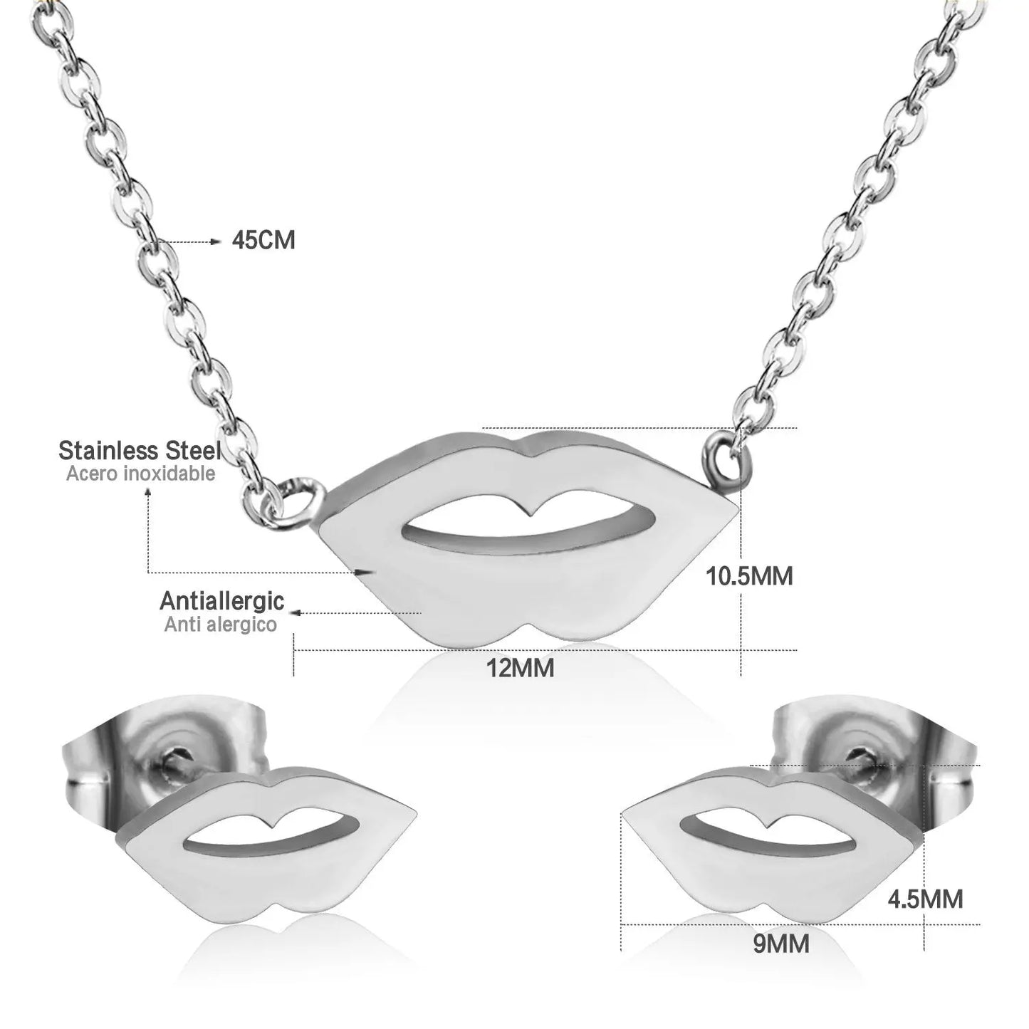 Jewelery Stainless Steel Dubai Unique Lips Pendant Necklaces Stud Earrings Brinco For Lover Jewelry Sets Gift asonjewelry