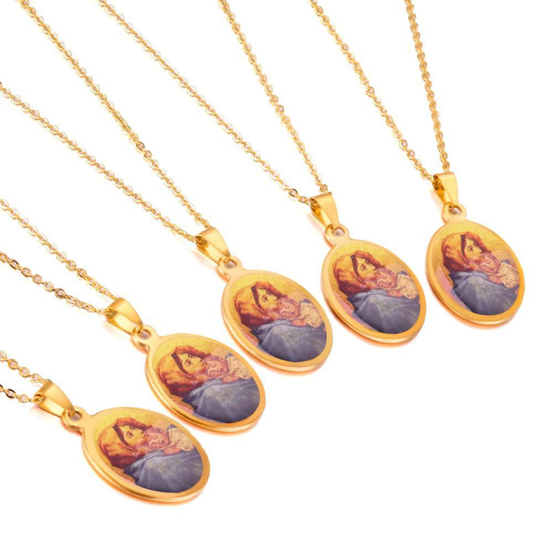 Collier en acier inoxydable, pendentif de la vierge marie, câlin d'un joli garçon, colliers, 5 pièces/lot