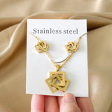 Square Shape Stainless Steel Gold/Silver Color Necklaces Earrings Sets For Women Party Jewelry Set pendientes mujer