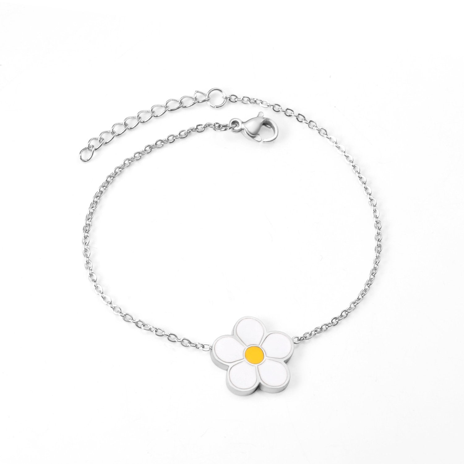 ASON Fashion Big White Flower Pendant Bracelet 316L Stainless Steel Bangle 18cm+3cm Length for Women Jewelry Accessories asonjewelry