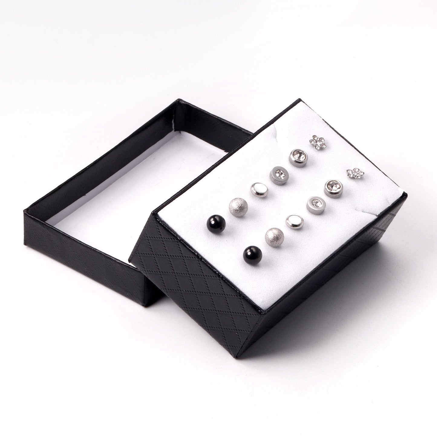 ASON 6Pairs/Box Punk Style Mixed Shape Piercing Stud Earrings Jewelry Sets Stainless Steel Silver Color Women Men Jewelry asonjewelry