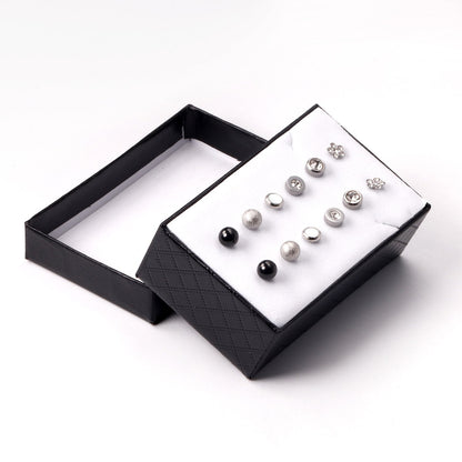 ASON 6Pairs/Box Punk Style Mixed Shape Piercing Stud Earrings Jewelry Sets Stainless Steel Silver Color Women Men Jewelry asonjewelry