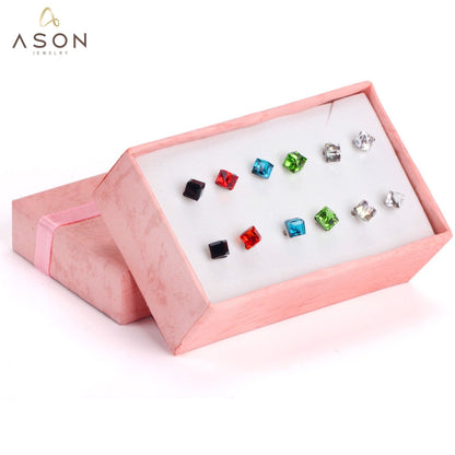 ASON Female Earrings Stainless Steel 4mm 6mm Geometry Cubic Zircona Stud Earrings Fashion Accessories Party Wholesale asonjewelry