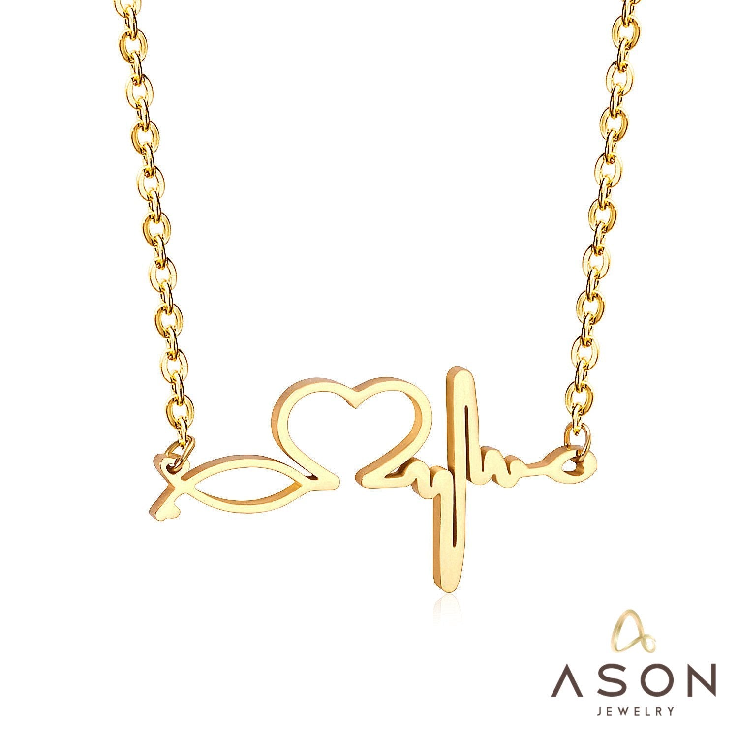 ASON Gold Color Stainless Steel Pendant Necklace for Lover Fashion Love Heartbeat Necklaces Valentine's Day Gift Jewelry asonjewelry