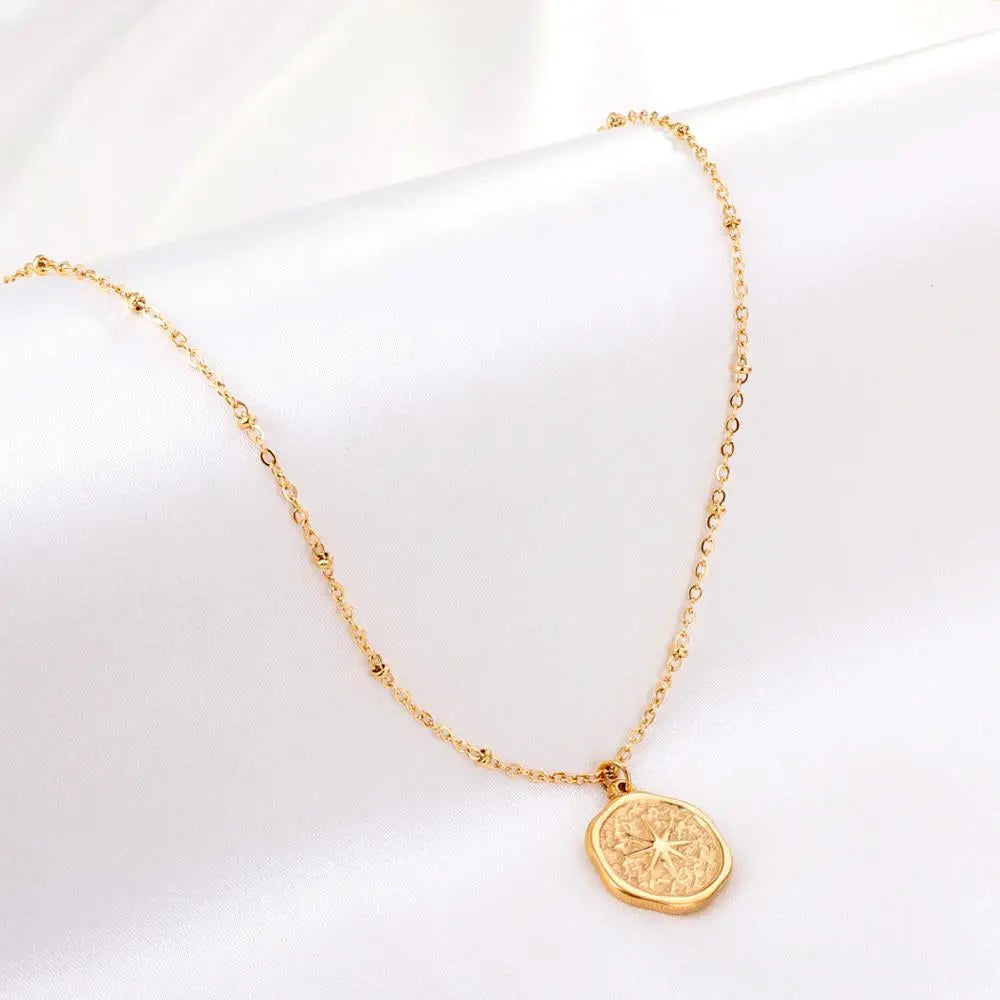 Stainless Steel Chains Necklace for Women Girls Gold Color Round Lucky Star Pendant Collars Female Accessorie 2022 New asonjewelry