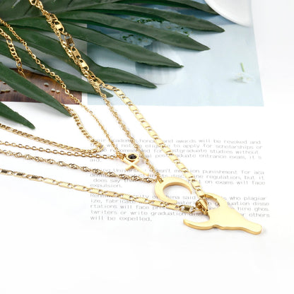 ASON Stainless Steel Gold Color Cross Moon Bull Head Pendant Multi Layer Necklace for Women Fashion Choker Jewelry asonjewelry