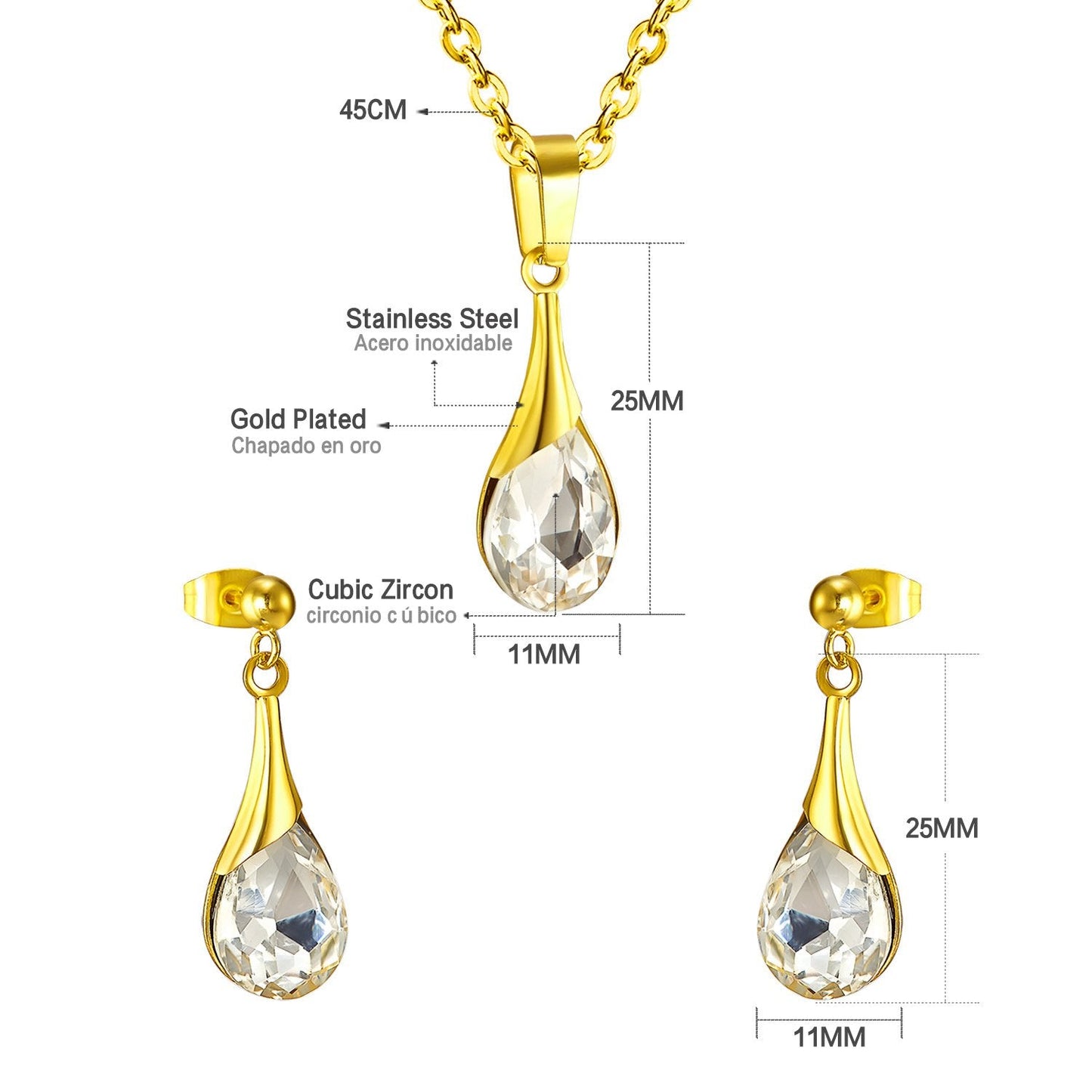 ASON 316L Stainless Steel Gold Bridal Wedding African Jewelry Sets for Women 2022 Water Drop Necklace Pendant Drop Earring asonjewelry