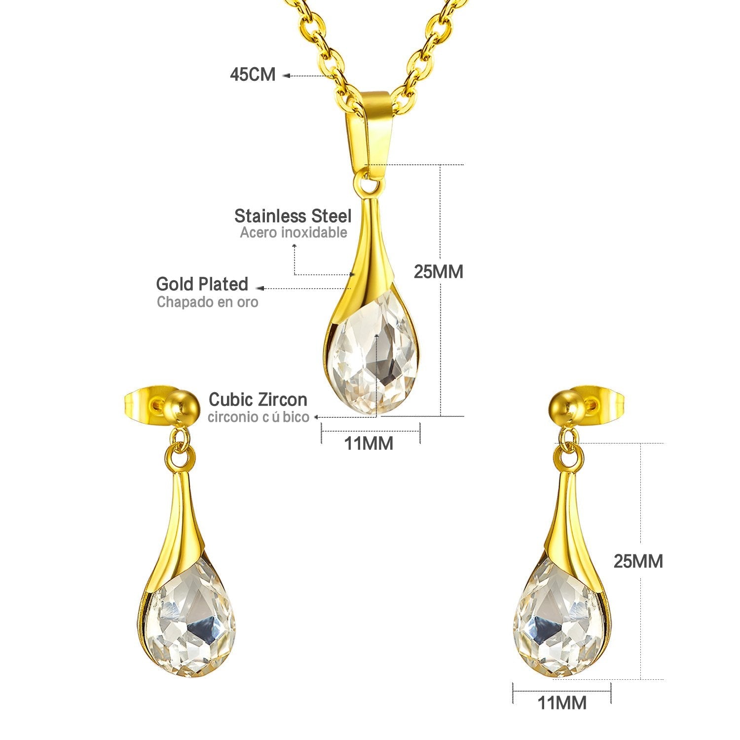 ASON 316L Stainless Steel Gold Bridal Wedding African Jewelry Sets for Women 2022 Water Drop Necklace Pendant Drop Earring asonjewelry