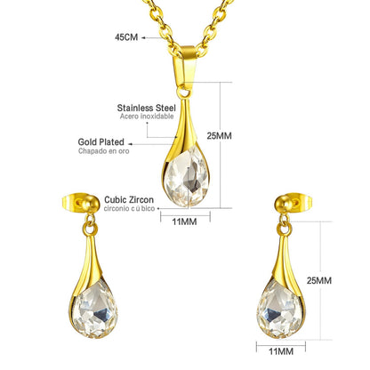 ASON 316L Stainless Steel Gold Bridal Wedding African Jewelry Sets for Women 2022 Water Drop Necklace Pendant Drop Earring asonjewelry