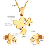 Fashion Butterfly Necklace Earrings Jewellery Set for Women Gold-Color Crystal Girls Dubai Wedding Jewelry Sets