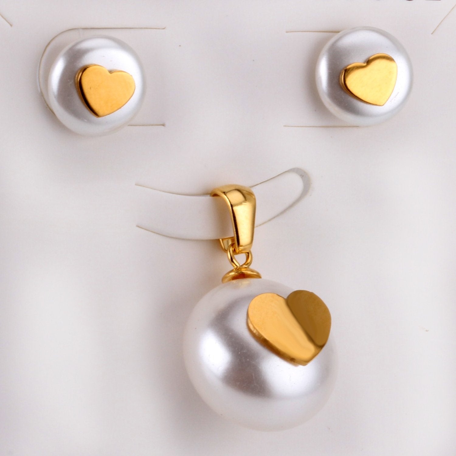 ASON Imitation Pearl Bridal Wedding Jewelry Set for Women Stainless Steel Pendant Necklace Small Stud Earring Gold Color asonjewelry