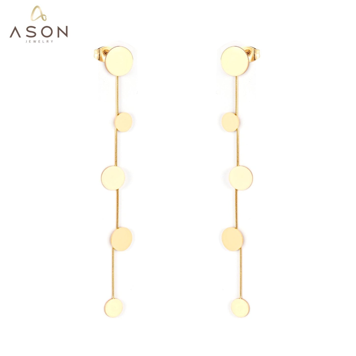 ASON Trendy Dangle Round Pendants Piercing Drop Earrings Gold Color Stainless Steel for Women Party Gift Fashion Jewelry asonjewelry