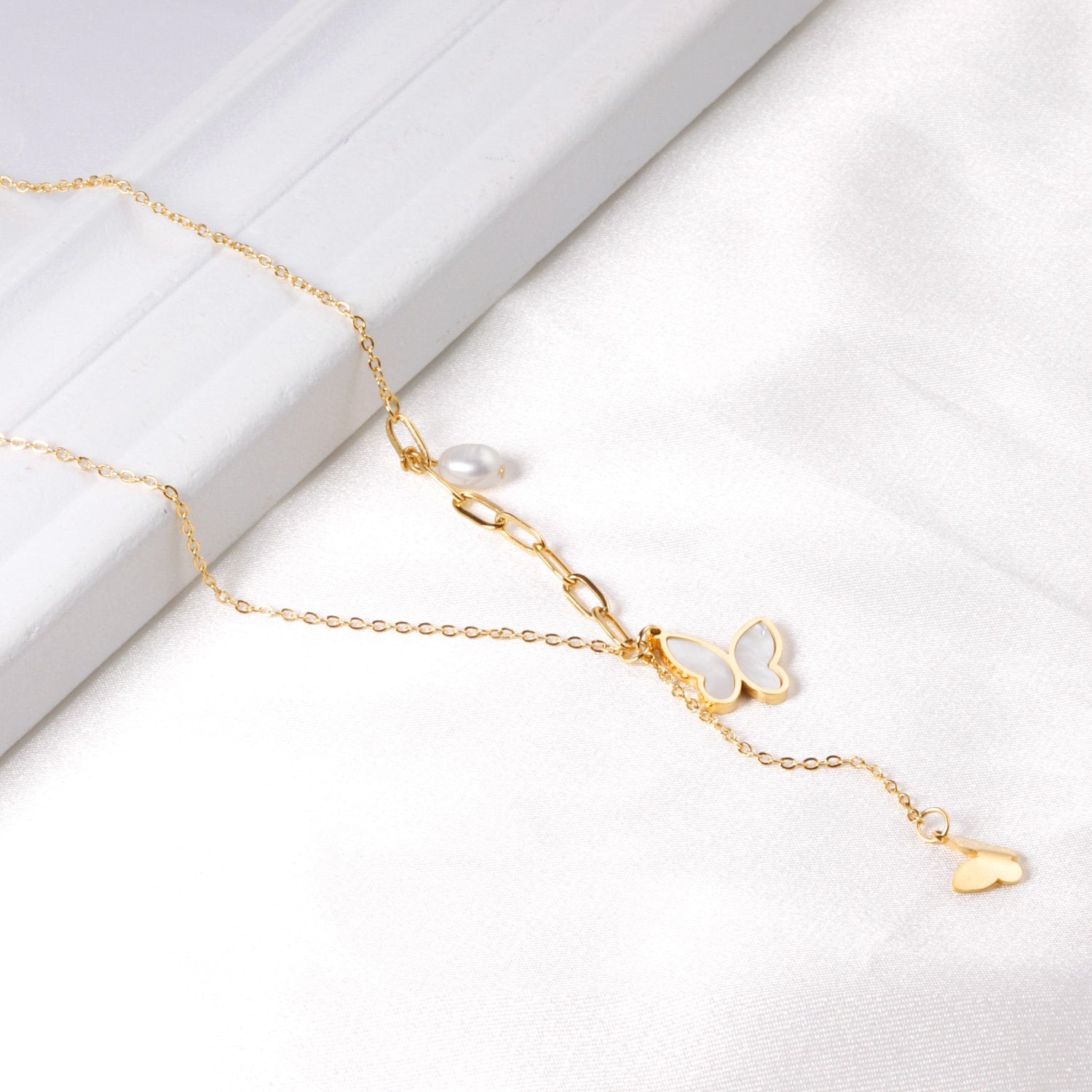 ASON Shell Butterfly Pendant Necklace with Imitation Pearl Stainless Steel Chain for Women Fashion Jewelry Accessories asonjewelry