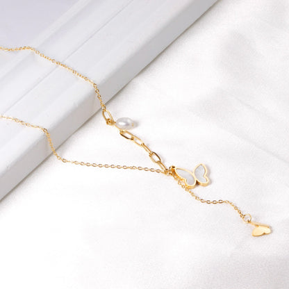 ASON Shell Butterfly Pendant Necklace with Imitation Pearl Stainless Steel Chain for Women Fashion Jewelry Accessories asonjewelry