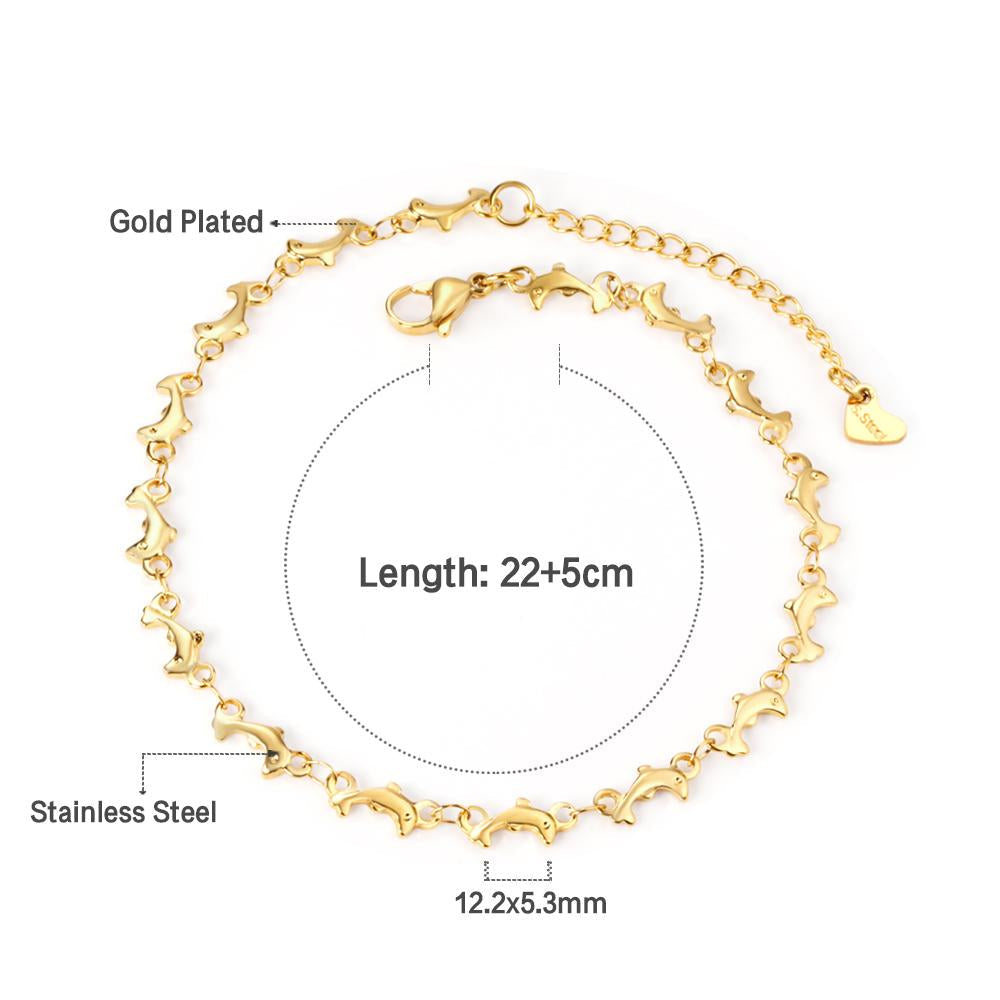 ASON Stainless Steel Dolphin Charm Anklet Gold Color Beach Jewelry for Women 22+5cm Foot Chain Jewelry Accessories asonjewelry