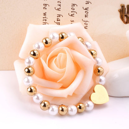 ASON Heart Shape Pendant 8mm Ball Beaded With Imitation Pearl Chain Bracelets Gold Color Stainless Steel For Women Jewelry asonjewelry