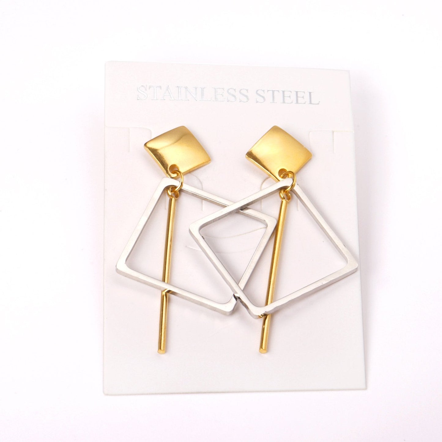 ASON New Classic Style Gold Color Square Dangle Earrings Stainless Steel Unique Long Tube Pendants Earrings for Girl asonjewelry