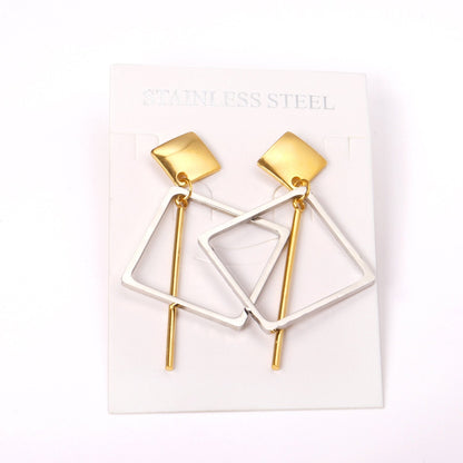ASON New Classic Style Gold Color Square Dangle Earrings Stainless Steel Unique Long Tube Pendants Earrings for Girl asonjewelry