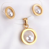 Fashion Bridal Wedding Dubai Jewelry Set Circle Fake-Pearl Necklace Earring Jewellery Sets For Women Girls