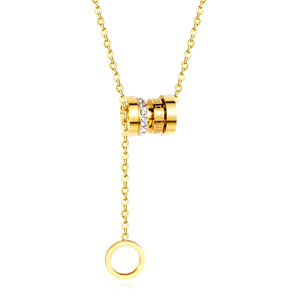 Zircon Round Pendant Stainless Steel Link Chains Necklace For Women Choker Collars Accessories Tassel Jewelry