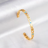 Mental Cuff Bracelets For Female Letter Stainless Steel Bangles With Blue Printed Christmas Vibe Trendy Jewelry Man