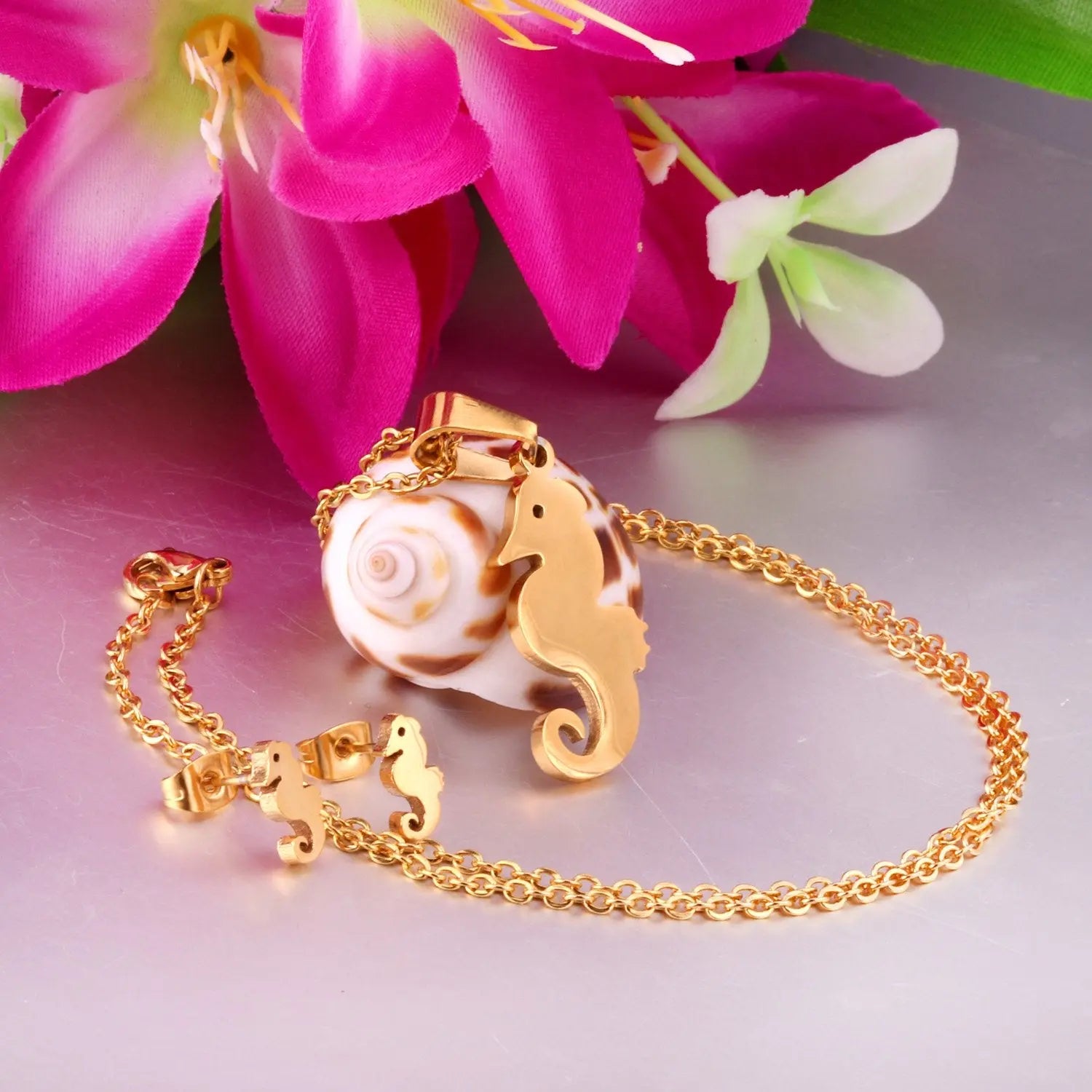 Hippocampus Animal Office Korean Necklaces Earrings Jewelry Sets For Woman Indian Jewellry Set collares para mujer asonjewelry