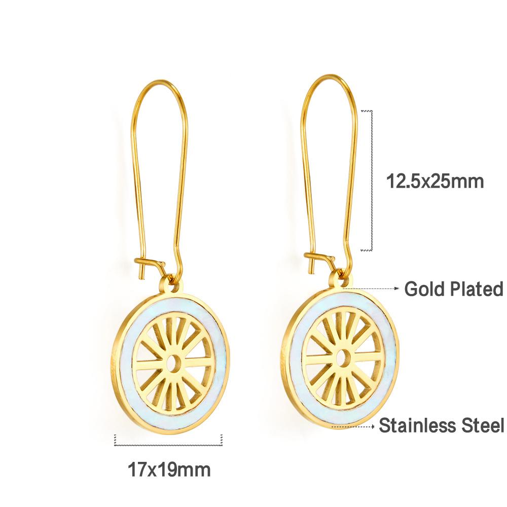 ASON Wheel Shape Drop Earrings With White Shell Gold Color Stainless Steel Piercing Earrings For Women Trendy Office Party asonjewelry