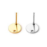 ASON 100 Pcs/Lots Small Ear Studs Round Shape With Holes Stainless Steel Base Setting Connector For DIY Jewelry Making Supplies