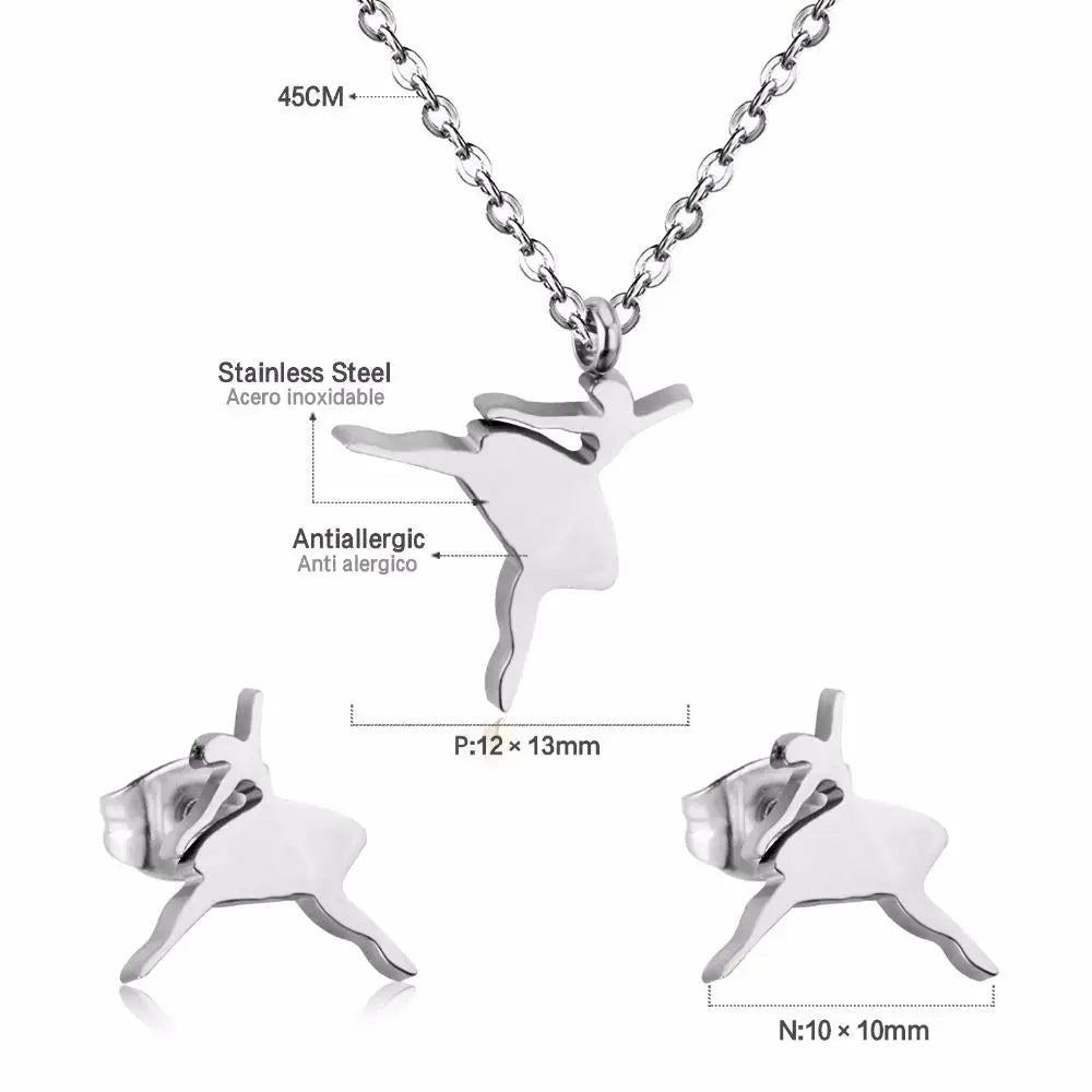 Ballet Girl Stainless Steel Dubai  Bridal Jewelry Sets Women Fashion Necklace Earrings Jewelry Set Accessories asonjewelry