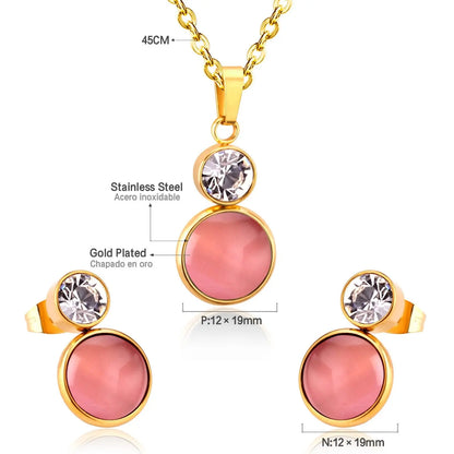 Crystal Opals Stainless Steel Necklaces Earrings Jewellery Sets Dubai Indian Wedding Jewelry Sets For Women Girls asonjewelry