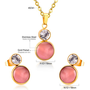 Crystal Opals Stainless Steel Necklaces Earrings Jewellery Sets Dubai Indian Wedding Jewelry Sets For Women Girls