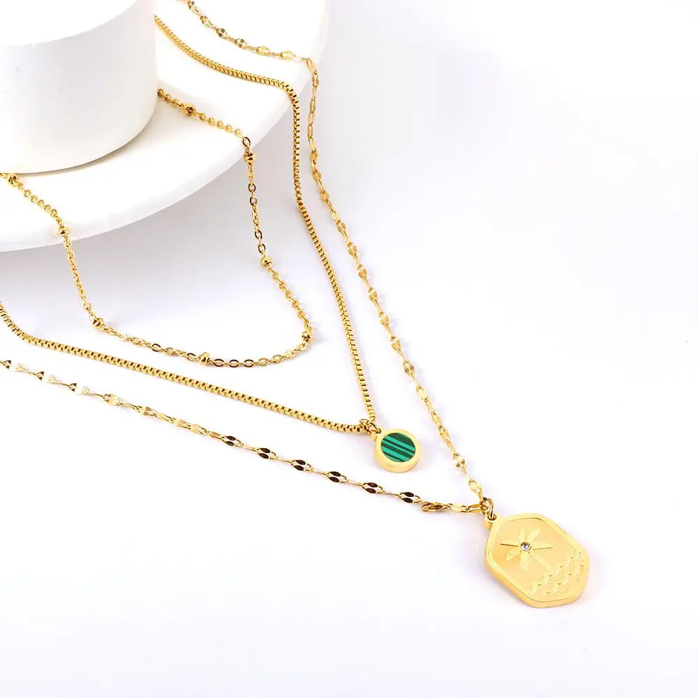 Green AAA Zirconia Collier For Woman Party Luxury Decor  Fairy Aesthetic Triple Chain Necklaces Multilayer Choker asonjewelry