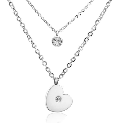 ASON Heart Shape Pendant Necklaces Gold Color Stainless Steel Multi-layer Chains Round Cubic Zirconia Choker For Women asonjewelry