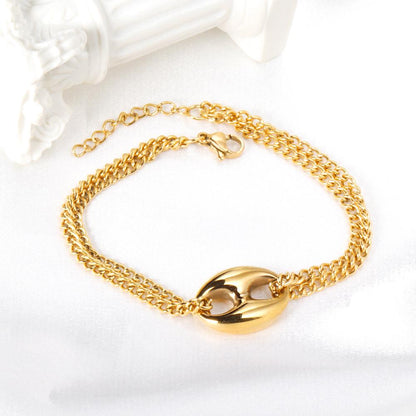 ASON 316L Stainless Steel Charm Nose Connector Bracelet Gold Color Bangle with Extender 17+3cm Fashion Jewelry Accessories asonjewelry