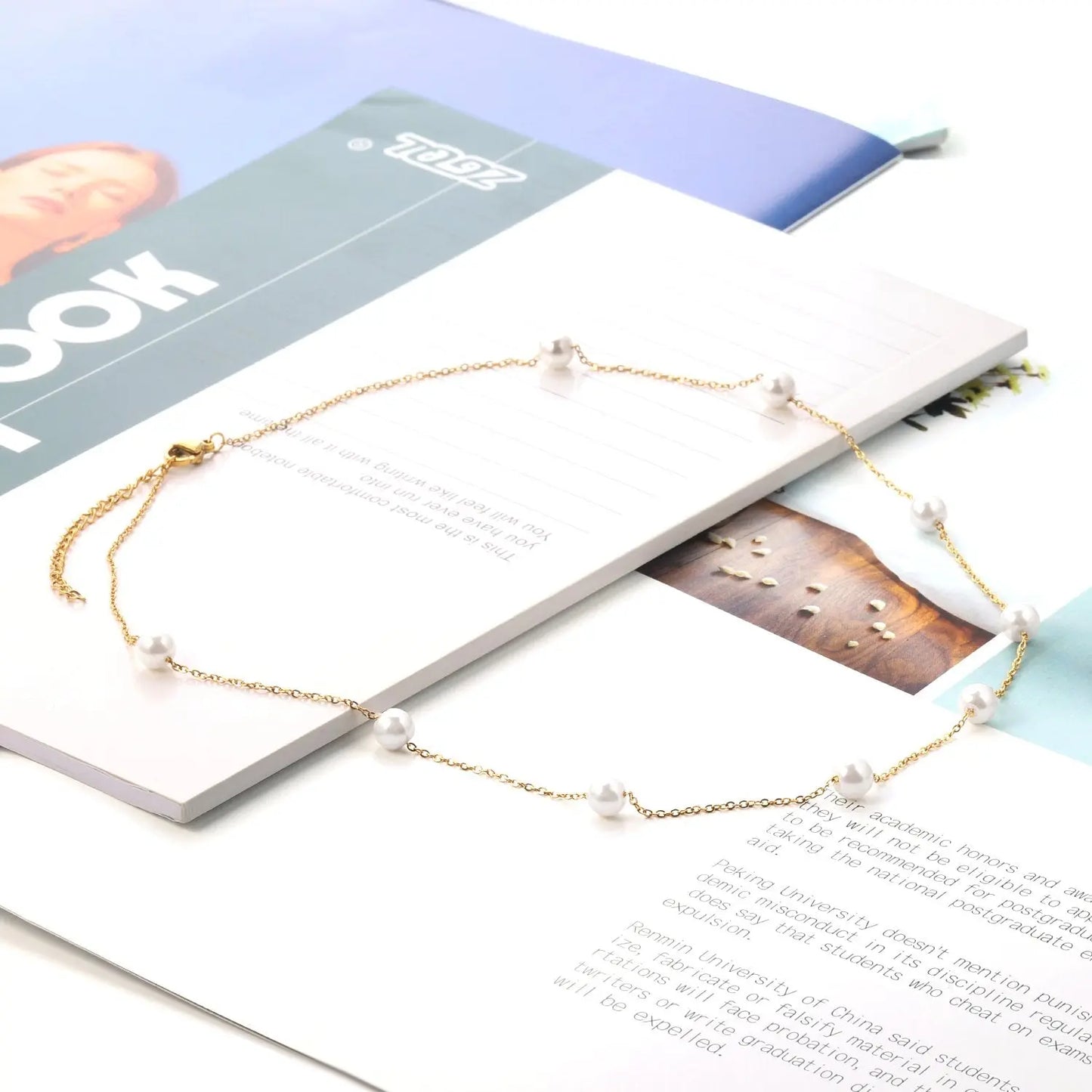 Gold Fake Pearl 6mm Pendant Link Chain 2021 Choker Necklace Women Jewelry Stainless Steel Babygirl Necklaces Set asonjewelry