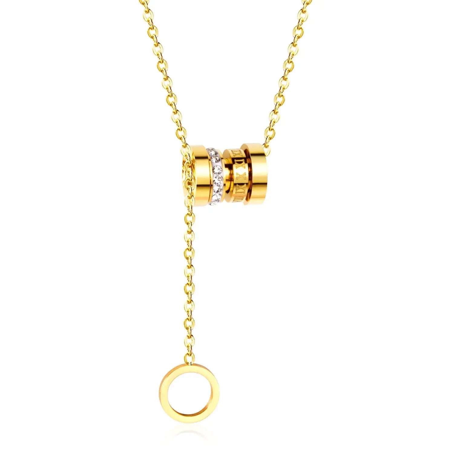 Zircon Round Pendant Stainless Steel Link Chains Necklace For Women Choker Collars Accessories Tassel Jewelry asonjewelry