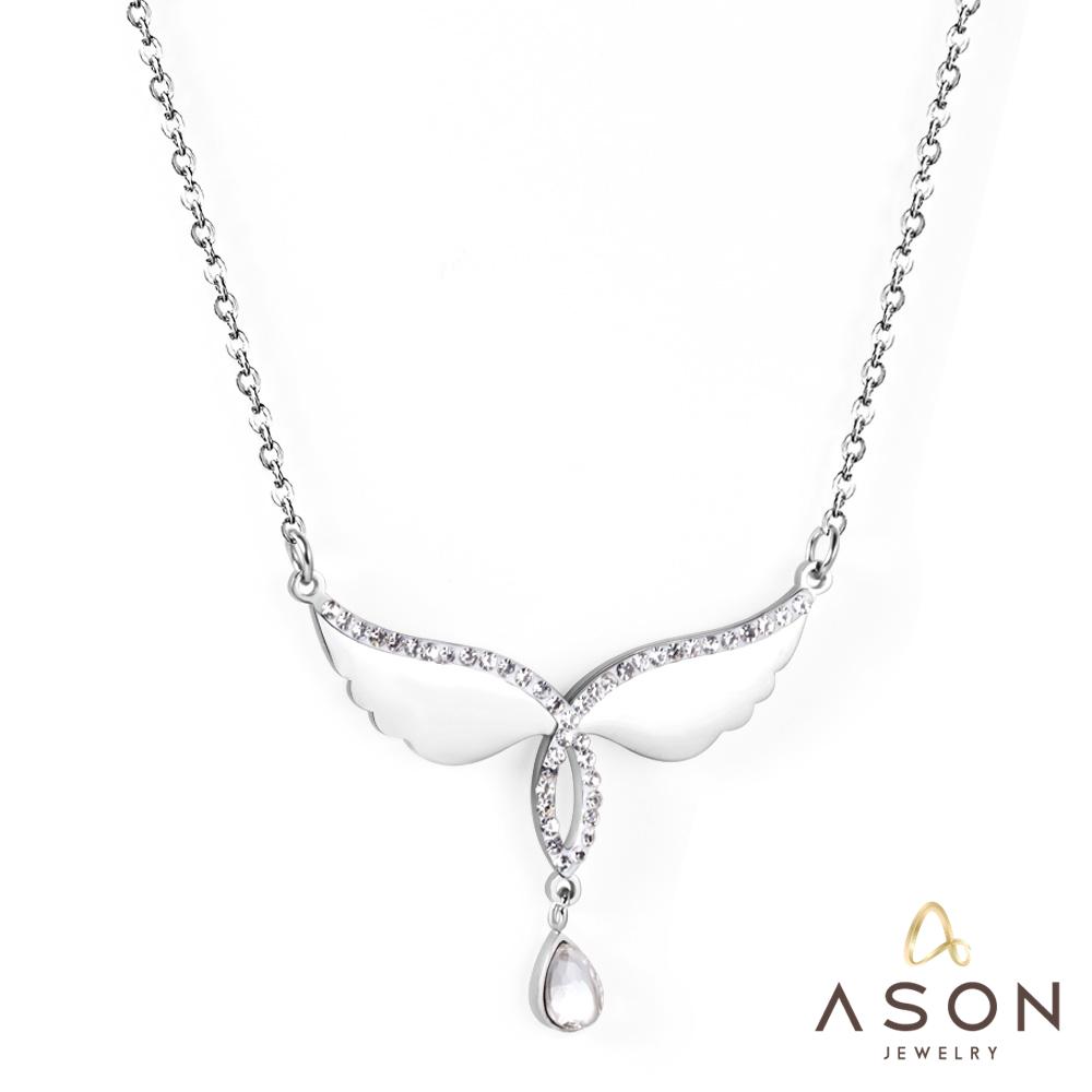 ASON Fashion Silver Color Wing Pendant Necklace with Cubic Zirconia Stainless Steel Choker for Women Party Gift Jewelry asonjewelry