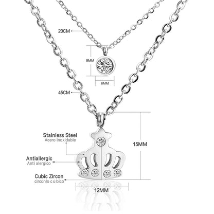 ASON  Necklaces Stainless Steel Round Cubic Zirconia Pendant Necklaces Gold Color Double Chainlaces Party Gift Chokers asonjewelry