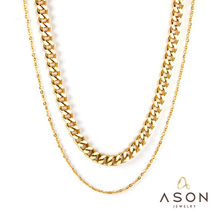 ASON Multi-layer Necklace Stainless Steel Cuban Link Cool Chain for Women Men Party Gift Jewelry Gold Color Choker Necklace asonjewelry